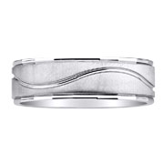 Wave Carved 14K White Gold Brush Finish Wedding Band