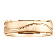 Wave Carved 14K Yellow Gold Brush Finish Wedding Band