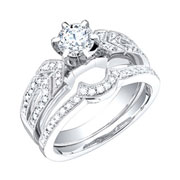 18K White Gold Round Diamond Bridal Ring Set (1.20 ctw)