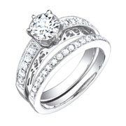 Round Diamond 18K White Gold Engagement Ring Set (1.30 ctw)
