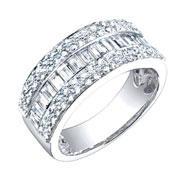 Round & Baguette Diamond 14K White Gold Band
