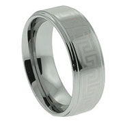 Greek Key Textured Tungsten Carbide Wedding Band