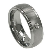 Solitaire Diamond Bezel Tungsten Carbide Matte Band (0.015 ctw)