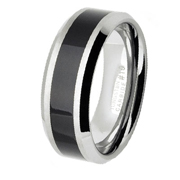 8mm Tungsten Carbide Black Resin Inlay Beveled Edge Ring