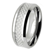 White Carbon Fiber Tungsten Carbide Polished Beveled Edge Ring