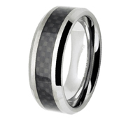 8mm Black Carbon Fiber Beveled Edge Tungsten Carbide Satin Ring