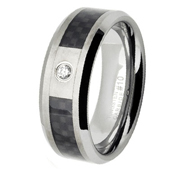 Black Carbon Fiber Tungsten Carbide Beveled Edge CZ Ring