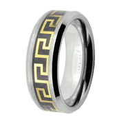 Tungsten Carbide Black Carbon Fiber with Gold Plated Greek Key