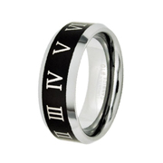 Black Tungsten Carbide Roman Numerals 8mm Ring
