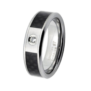 Tungsten Carbide Black Carbon Fiber 8mm CZ Ring