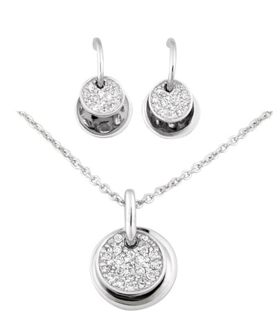 Double Circle CZ Necklace Earring Set