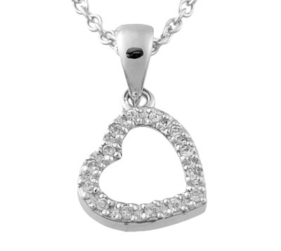Silver CZ Diamond Heart Charm Necklace (adjustable to 16-18 inches).