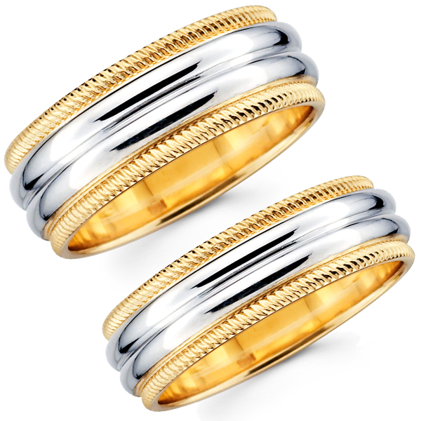 14K Milgrain Designer Matching Wedding Bands Set