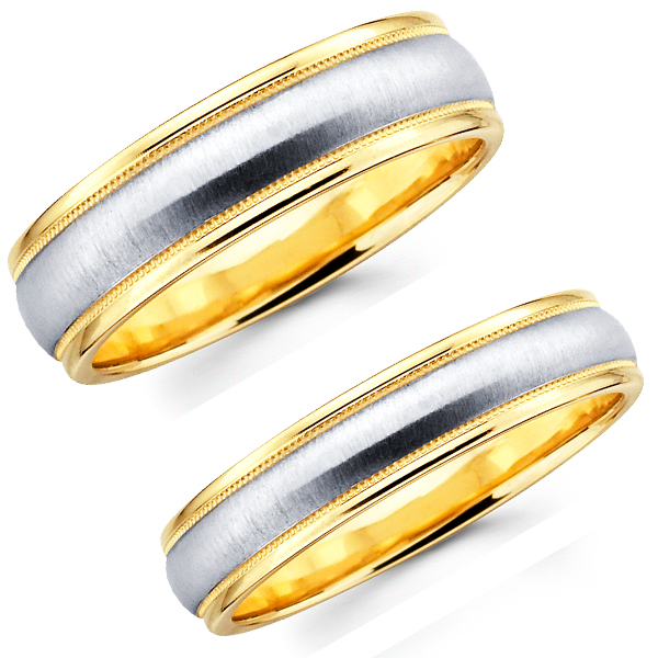 Contemporary 14K Two Tone Matching Wedding Bands