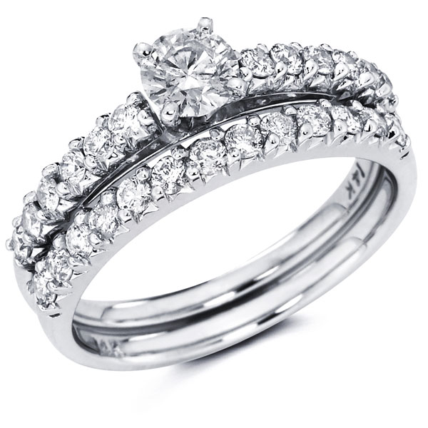 14K White Gold Brilliant Cut Engagement Ring Set