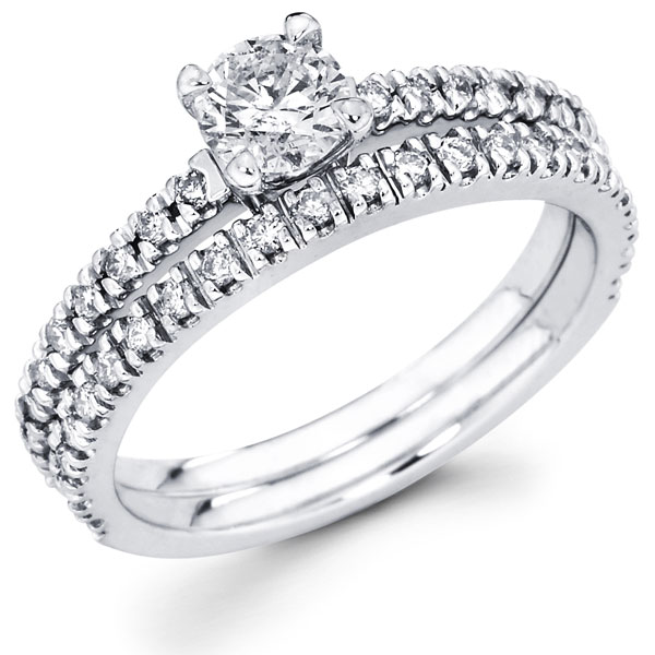 14K White Gold Round Diamond Wedding Ring Set