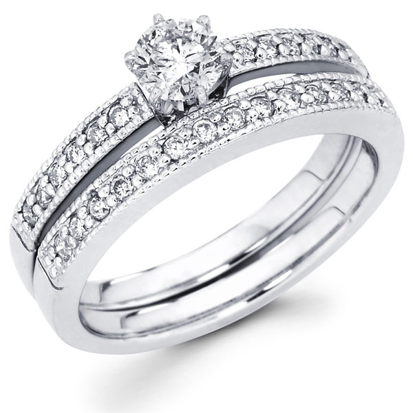 Milgrain 14K Round Diamond Bridal Ring Set