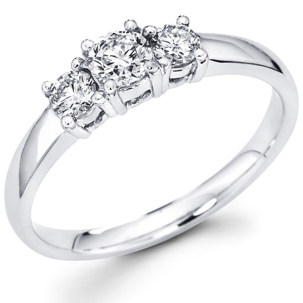 White Gold 3 Stone Round Diamond Engagement Ring 0.55 ctw