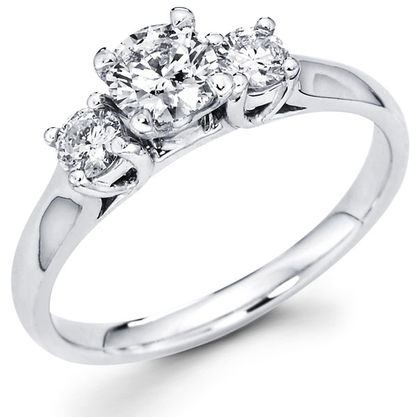 14K Three Stone Round Diamond Engagement Ring