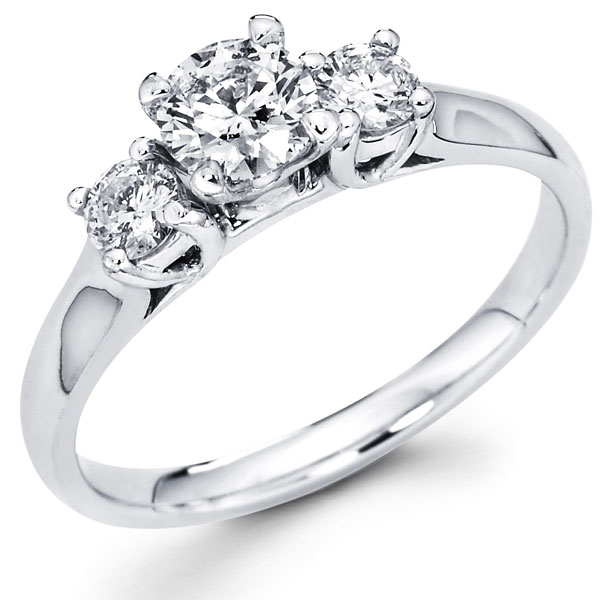 White Gold Three Stone Round Diamond Engagement Ring 0.61 ctw