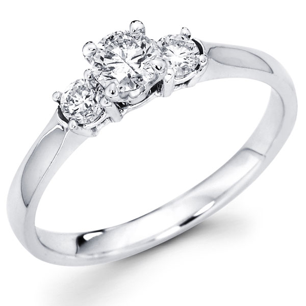 14K Round Diamond Three Stone Bridal Engagement Ring 0.60 ctw