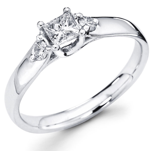 Three Stone Princess Round Diamond Bridal Engagement Ring 0.37 ctw