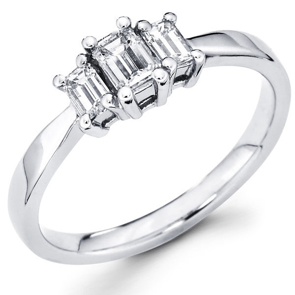 14K Three Stone Emerald Cut Engagement Ring