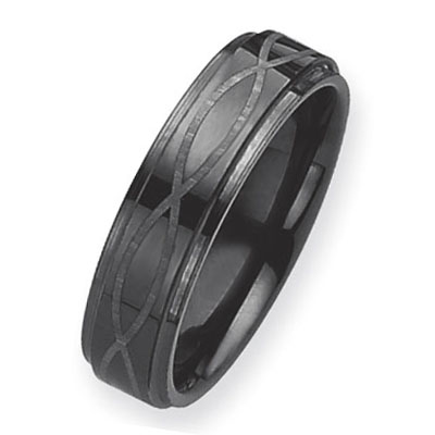 Black Plated 6mm Tungsten Band with Grey Laser