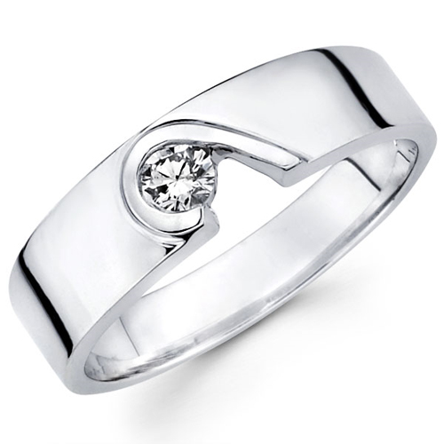 Modern Designer Solitaire 14K White Gold Diamond Wedding Band