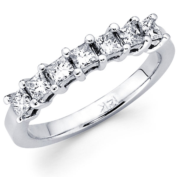 14K White Gold Princess Cut Diamond 7 Stones Band 0.72Ct