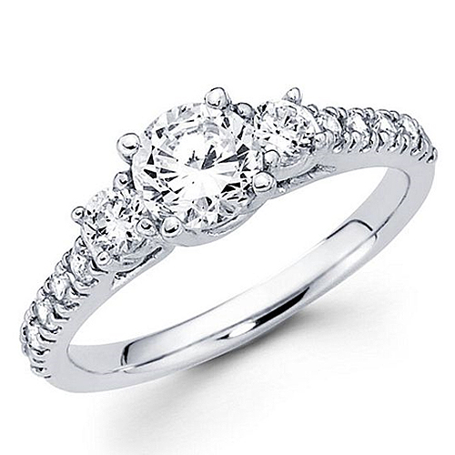 14K Pave Trellis Setting 3 Stone Diamond Ring 0.60 ctw