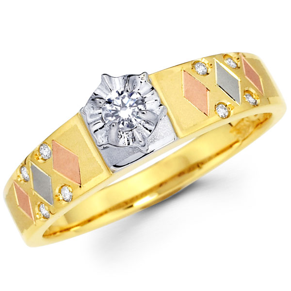 14K Tri Color Gold Diamond Engagement Ring