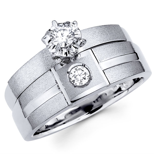 14K White Gold Round Diamond Bridal Ring Set