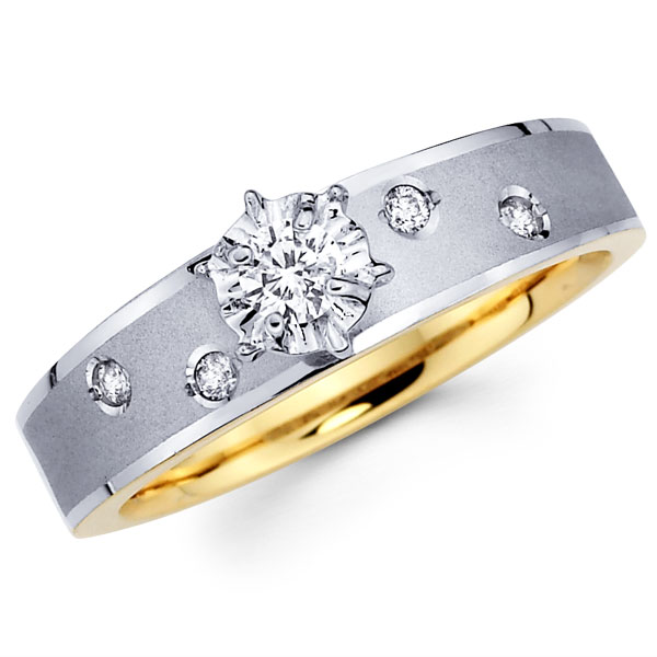 Textured 14K Two Tone Brilliant Cut Diamond Engagement Ring