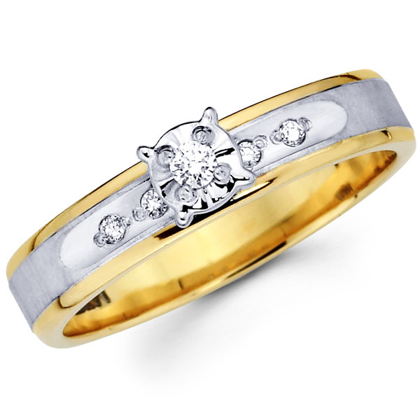 14K Two Tone Round Diamond Engagement Ring