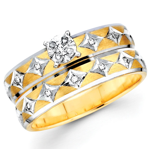 Diamond Shape 14K Brilliant Cut Wedding Ring Set