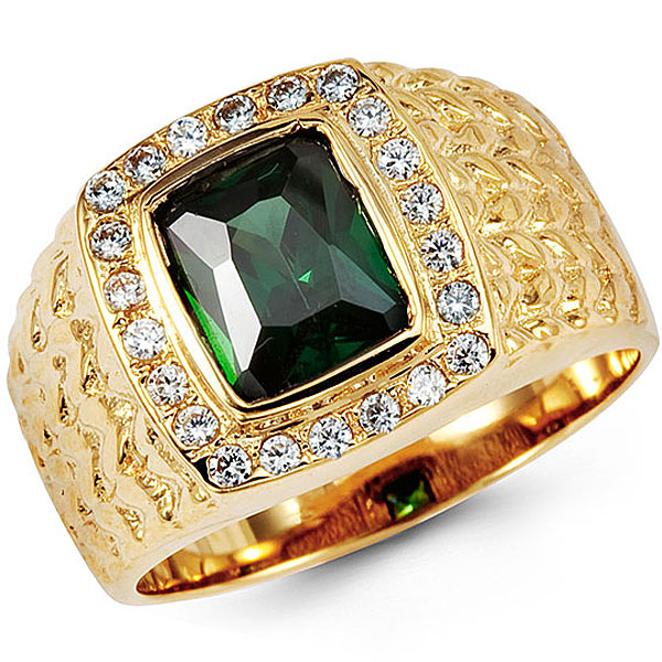 14K Yellow Gold Green Radiant Cut CZ Ring