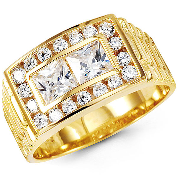 Double Princess Center CZ Mens Ring