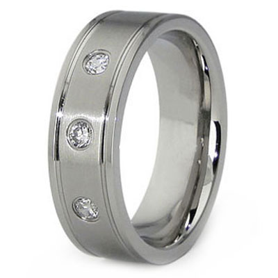 3 Stone Titanium Bezel Set Wedding Band