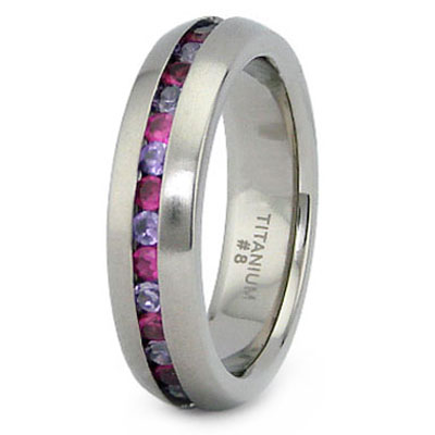 Bezel CZ Solitaire Titanium Band