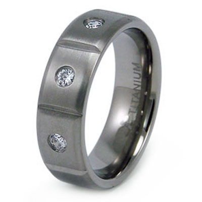 Carved CZ Titanium Eternity Wedding Band