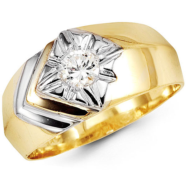 14k Two Tone Starburst CZ Gents Band