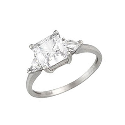 14k Princess Center Pear CZ Engagement Ring