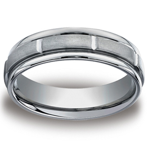 .  6mm Brushed and Polished Titanium Benchmark Ring The innovative design in titanium makes our 6mm Brushed and Polished Titanium Benchmark Ring an instant classic. Perfect for the contemporary male or female who appreciates elegance and who wants their jewelry to complement their own personal style.  Order this today or browse our incredible selection of titanium jewelry. Ring Information Titanium 6mm (just under 1/4 inch) Sizes 6-13 available Brushed & Polished Finish Free Engraving (up to 12 letters) Precise Laser Engraving Available Upgrade to a Rosewood Ring Box