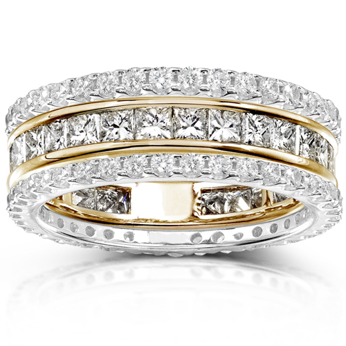 14KWY Gold 3.00 CTW Round Princess Diamond 3 Piece Eternity Ring Set
