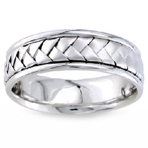 7mm 14K White Gold Woven Handmade Band