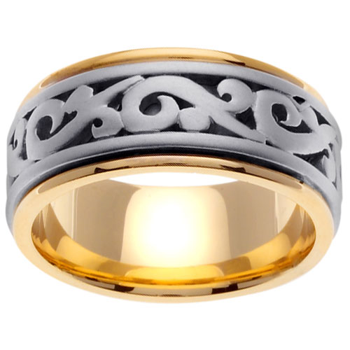14K Scroll Design Two Tone Wedding Band