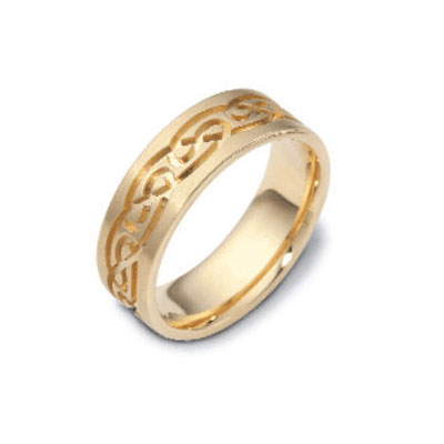 18K Yellow Gold 7mm Knot Carved Wedding Band