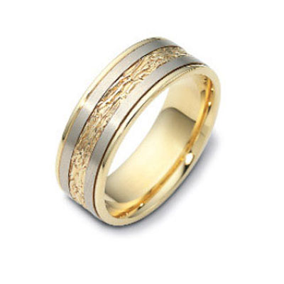 7mm Stone Finish 18K Two Tone Gold Wedding Band