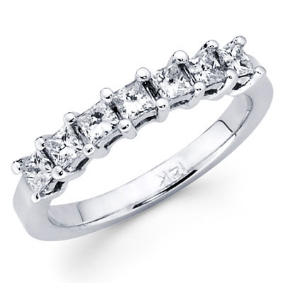 14K White Gold Princess Cut Diamond 7 Stones Band 0.51Ct